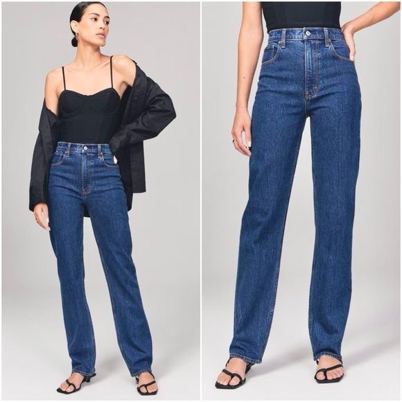 Abercrombie The 90s Straight Ultra High Rise Women’s Plus Dark Wash Jeans Sz 18 - Picture 1 of 11